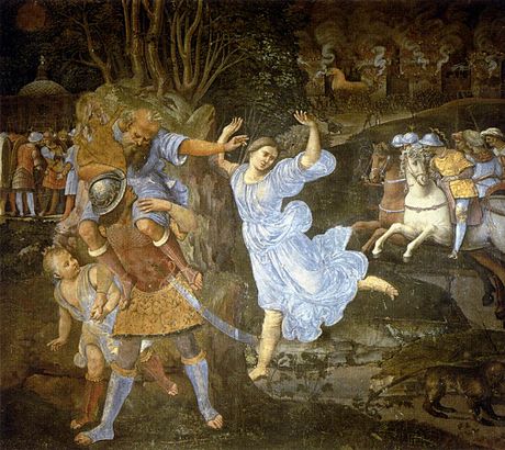 Fresco del Palazzo del Magnifico, en Siena, pintado por Girolamo Genga, que representa la Fuga de Troya